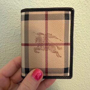 Burberry Tan Check Card & Key Wallet with Black Trim